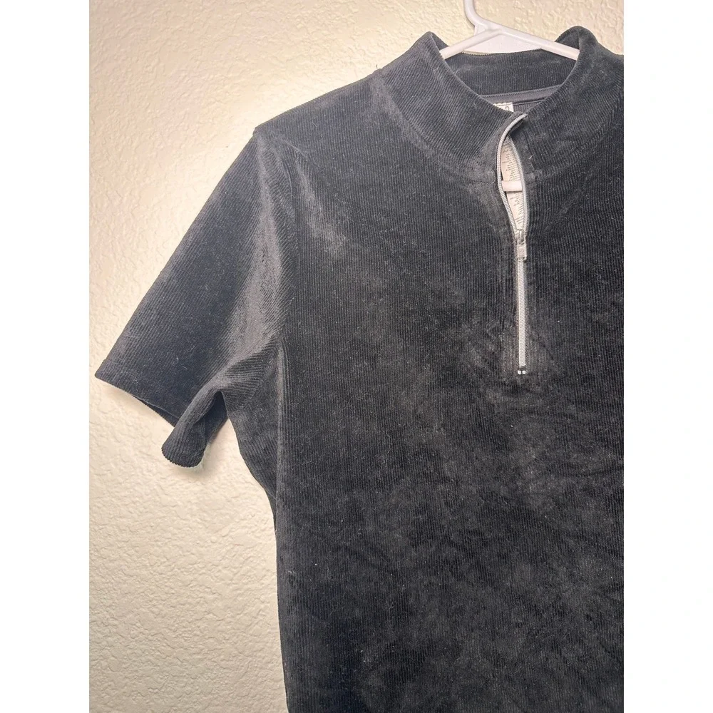 ALO YOGA Corduroy Quarter Zip Cropped Top Black Short Sleeve Size‎ L